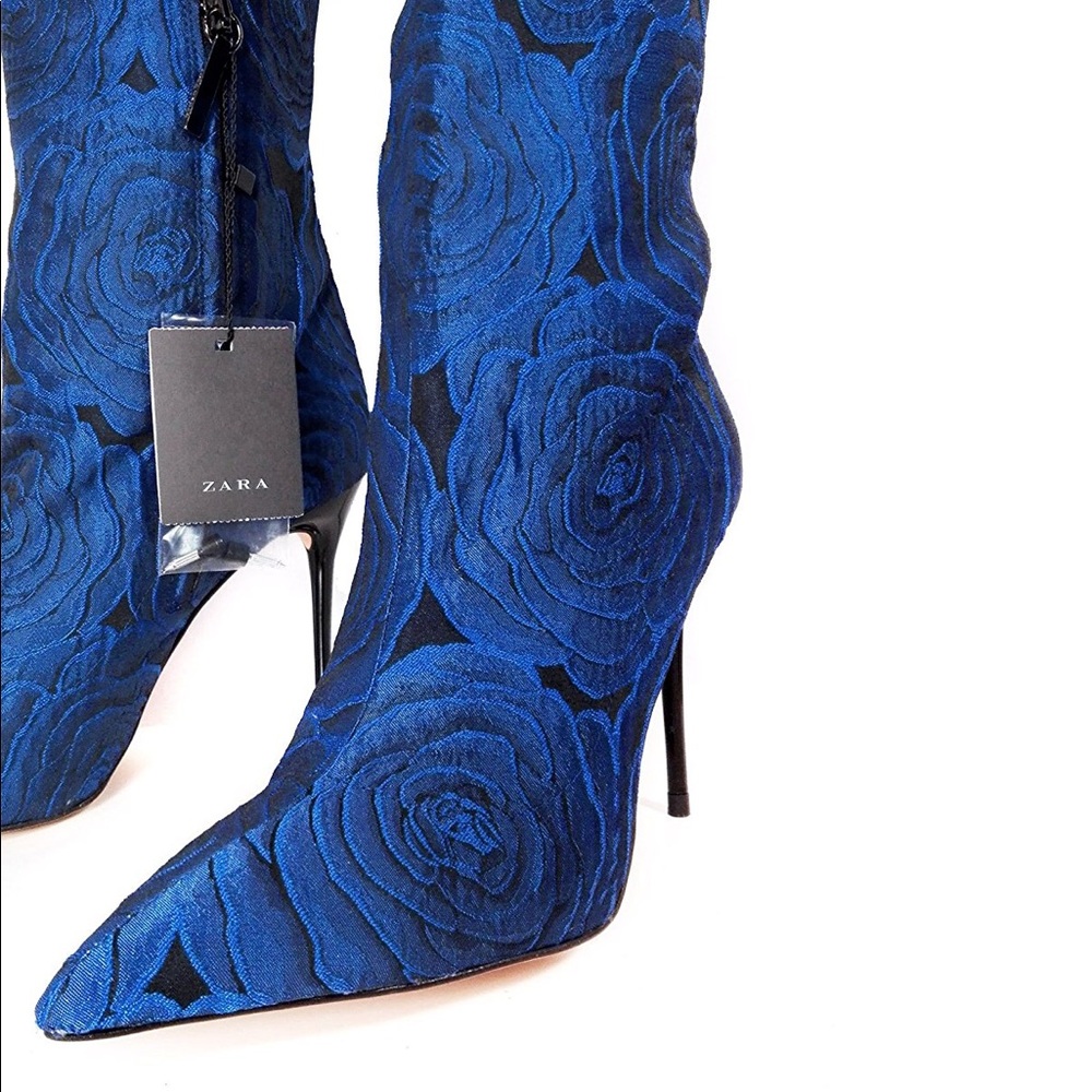 Zara Floral Over the Knee Fabric High Heel Boots - Picture 3 of 8